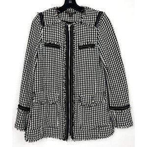 trf outerwear Houndstooth Mid-Length Womens Size XS Zipper Pocket Cozy Coat